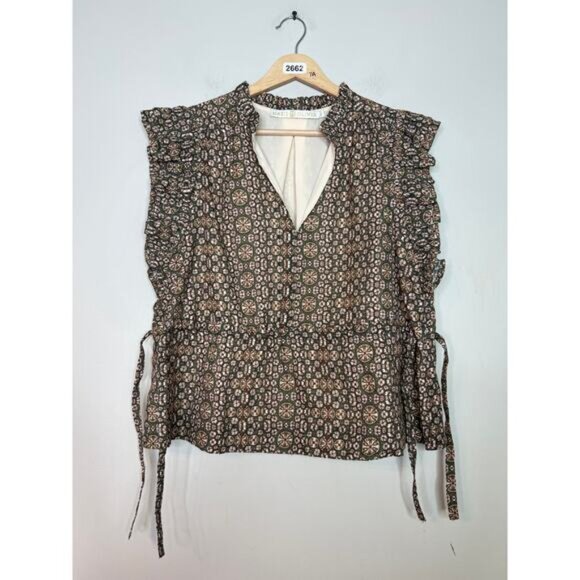 NEW Marie Oliver Ruched Drawstring Waist Split Neck Flared Sleeves Top Sz: Small - Picture 2 of 7